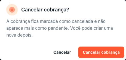 Diálogo de confirmação do cancelamento da cobrança
