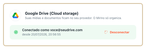 Armazenamento mostrando o Google Drive conectado