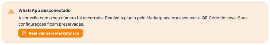 Aviso de WhatsApp desconectado na tela de configurações do módulo